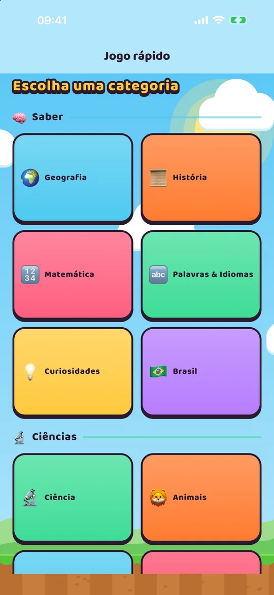 Escolha de categorias para o jogo rápido